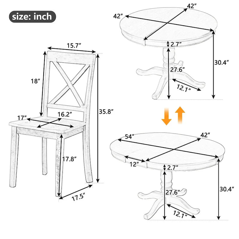 5-Piece Modern Dining Set for 4: Round Table with 4 Kitchen Chairs 5