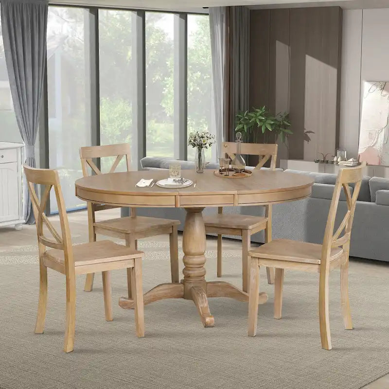 5-Piece Modern Dining Set for 4: Round Table with 4 Kitchen Chairs 6