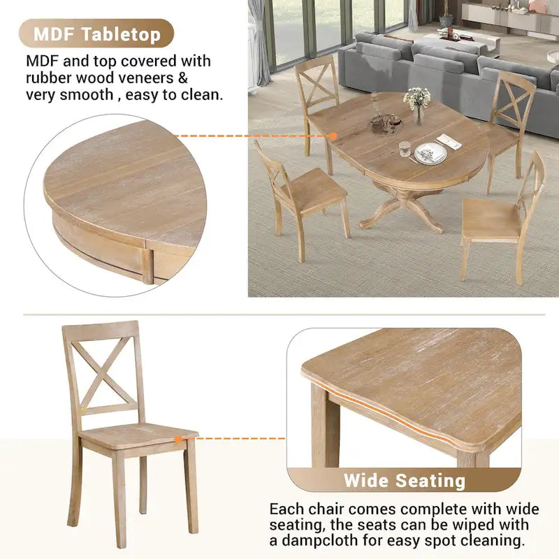 5-Piece Modern Dining Set for 4: Round Table with 4 Kitchen Chairs 7