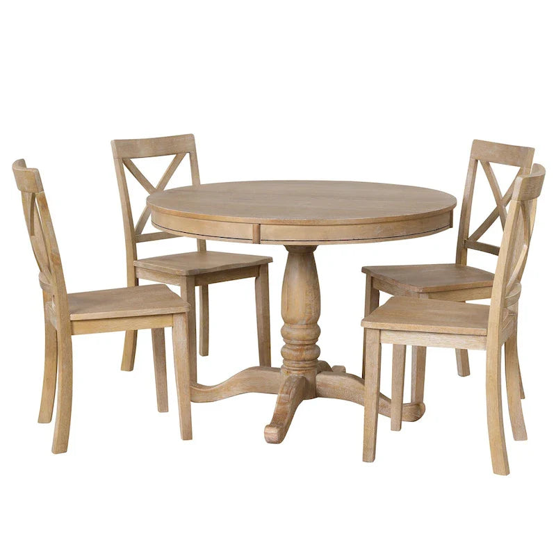 5-Piece Modern Dining Set for 4: Round Table with 4 Kitchen Chairs 11