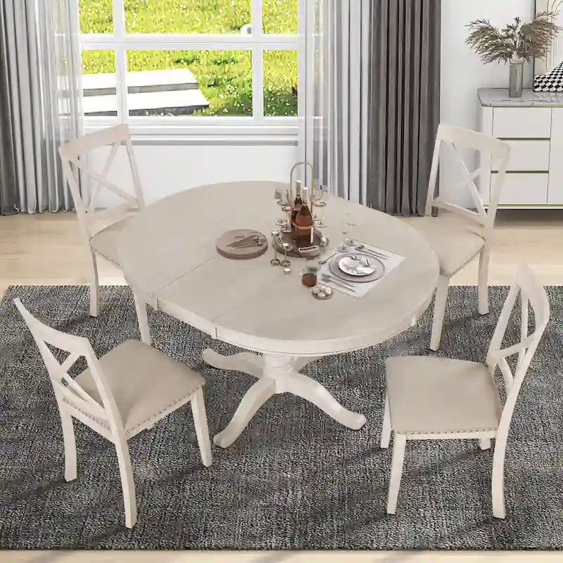 5-Piece Modern Dining Set for 4: Round Table with 4 Kitchen Chairs 21
