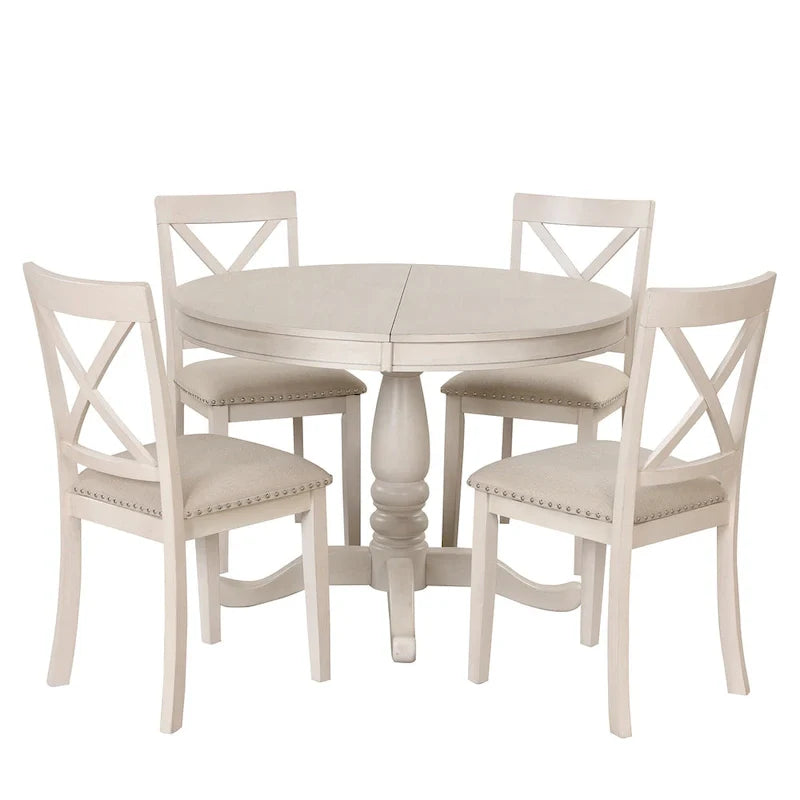 5-Piece Modern Dining Set for 4: Round Table with 4 Kitchen Chairs 23