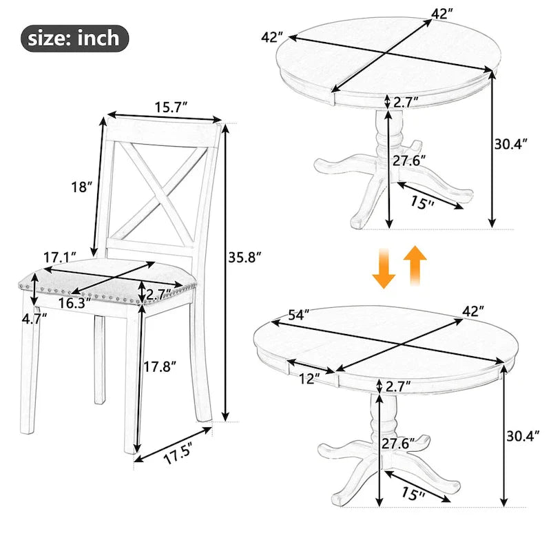5-Piece Modern Dining Set for 4: Round Table with 4 Kitchen Chairs 25