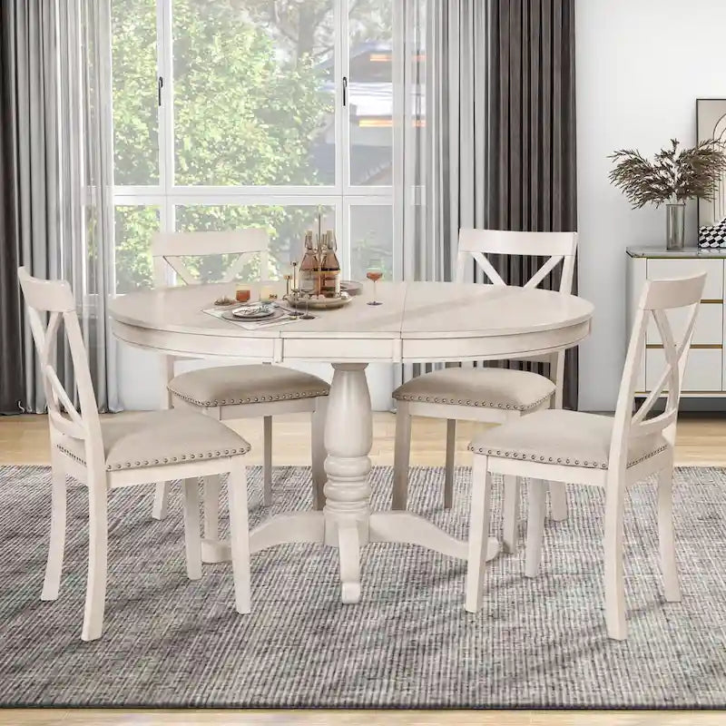 5-Piece Modern Dining Set for 4: Round Table with 4 Kitchen Chairs 26