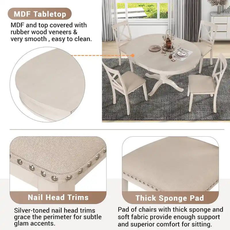 5-Piece Modern Dining Set for 4: Round Table with 4 Kitchen Chairs 27