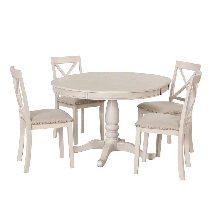 5-Piece Modern Dining Set for 4: Round Table with 4 Kitchen Chairs 30