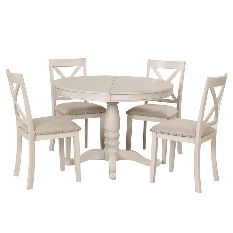 5-Piece Modern Dining Set for 4: Round Table with 4 Kitchen Chairs 33