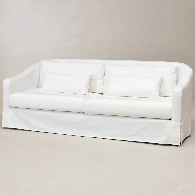 KINWELL 90W Linen Slipcovered 3-Seater Sofa with Skirt and 4 Pillows 3