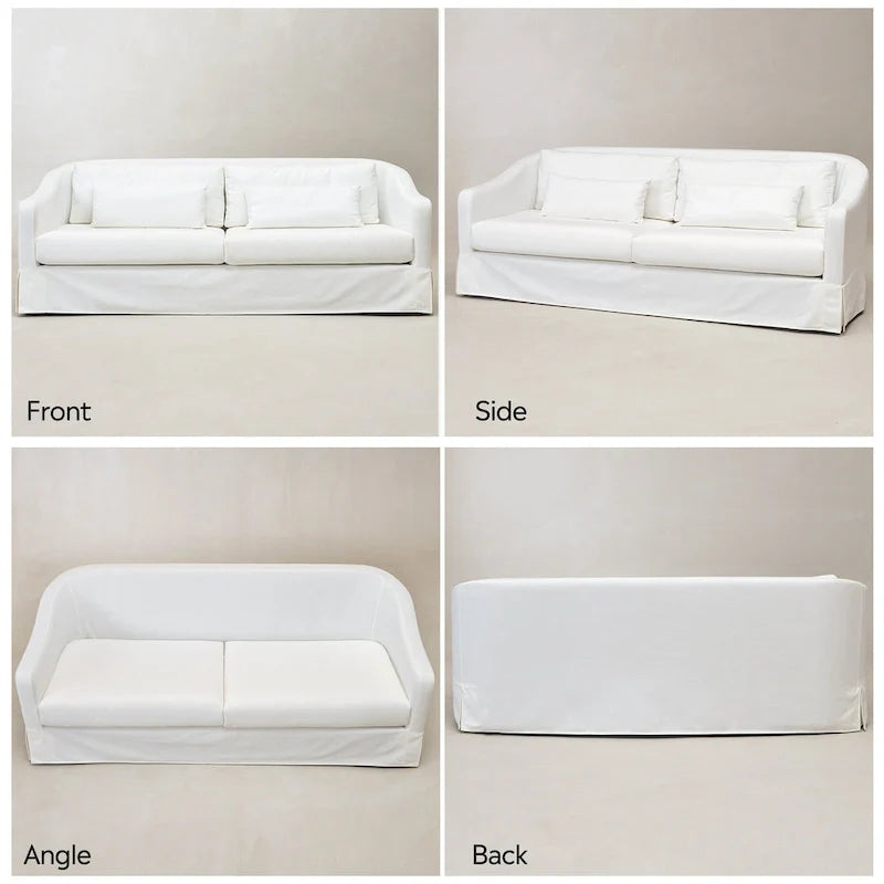 KINWELL 90W Linen Slipcovered 3-Seater Sofa with Skirt and 4 Pillows 7