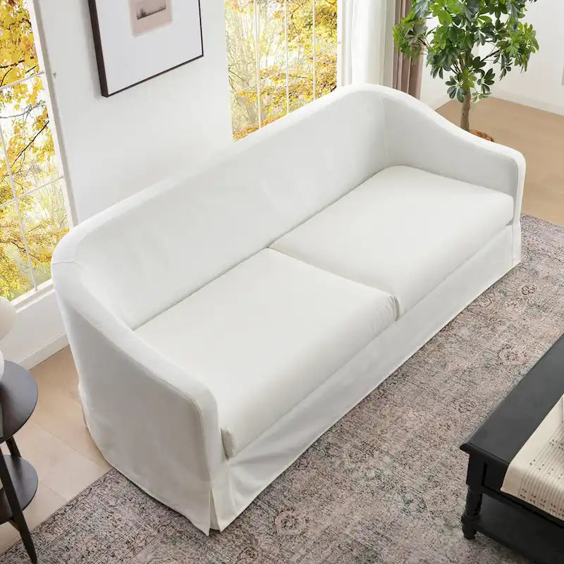KINWELL 90W Linen Slipcovered 3-Seater Sofa with Skirt and 4 Pillows 12