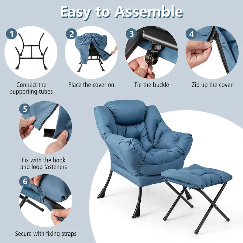 Gymax Folding Footrest Lazy Sofa Chair - Accent Leisure Armchair 10