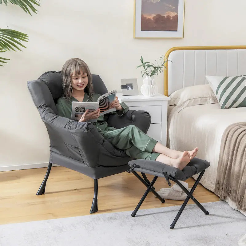 Gymax Folding Footrest Lazy Sofa Chair - Accent Leisure Armchair 25