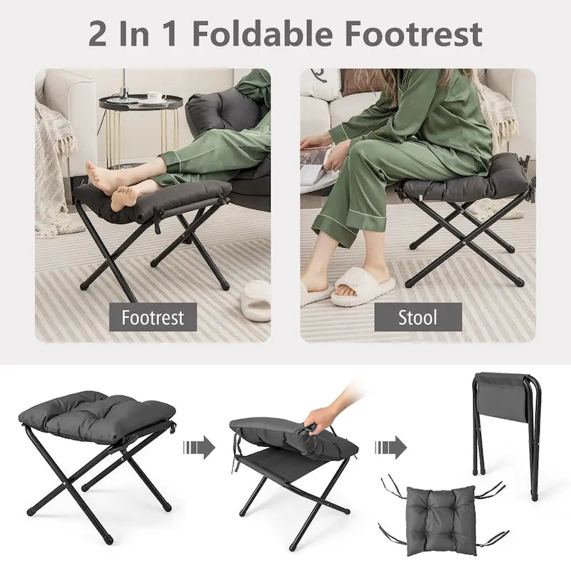 Gymax Folding Footrest Lazy Sofa Chair - Accent Leisure Armchair 28