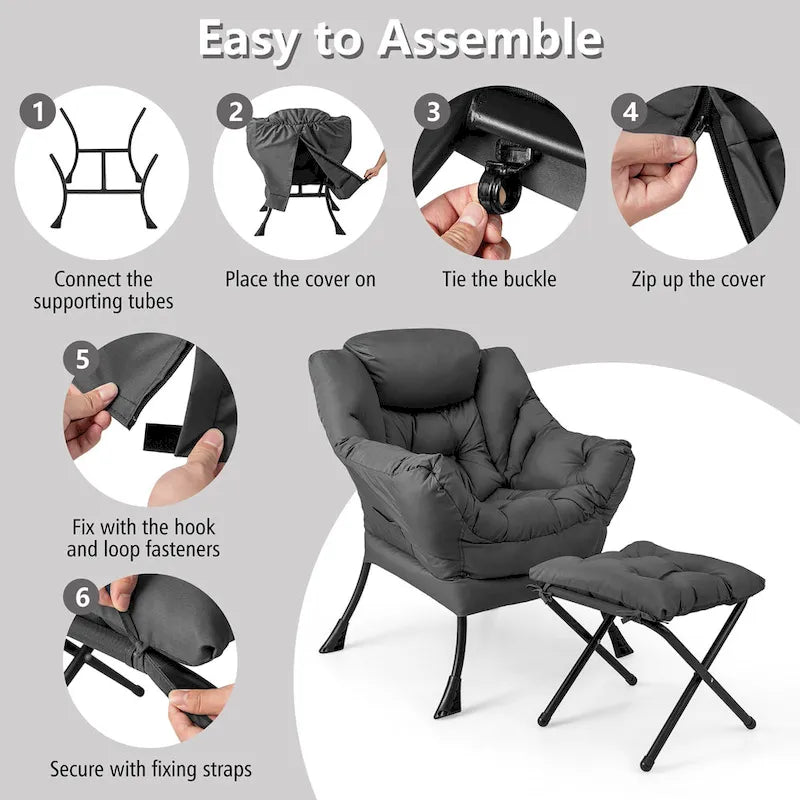 Gymax Folding Footrest Lazy Sofa Chair - Accent Leisure Armchair 30