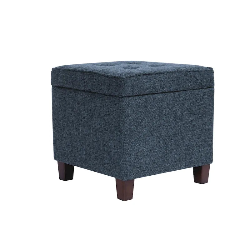 Navy Blue Woven Fabric Storage Ottoman - 18-Inch Square Tray Top 1