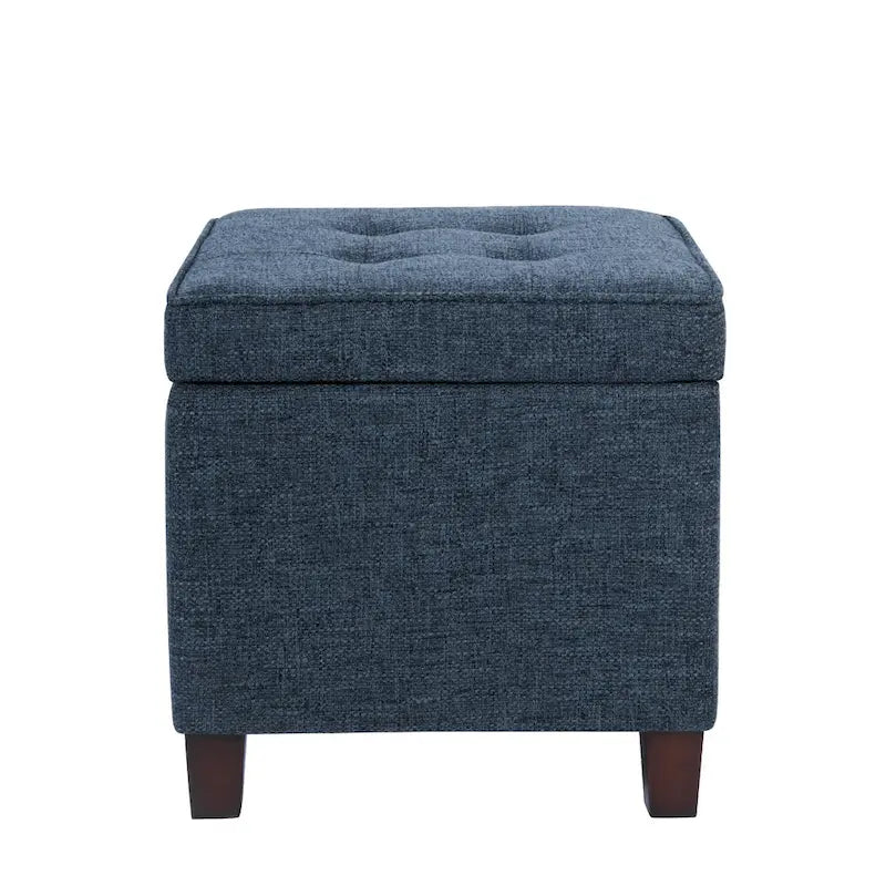 Navy Blue Woven Fabric Storage Ottoman - 18-Inch Square Tray Top 2