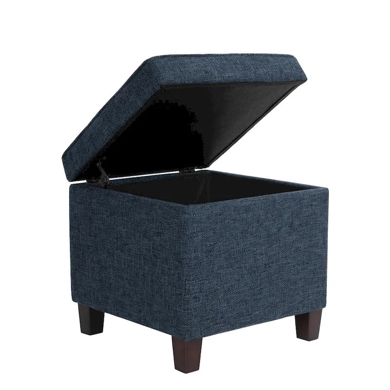 Navy Blue Woven Fabric Storage Ottoman - 18-Inch Square Tray Top 3