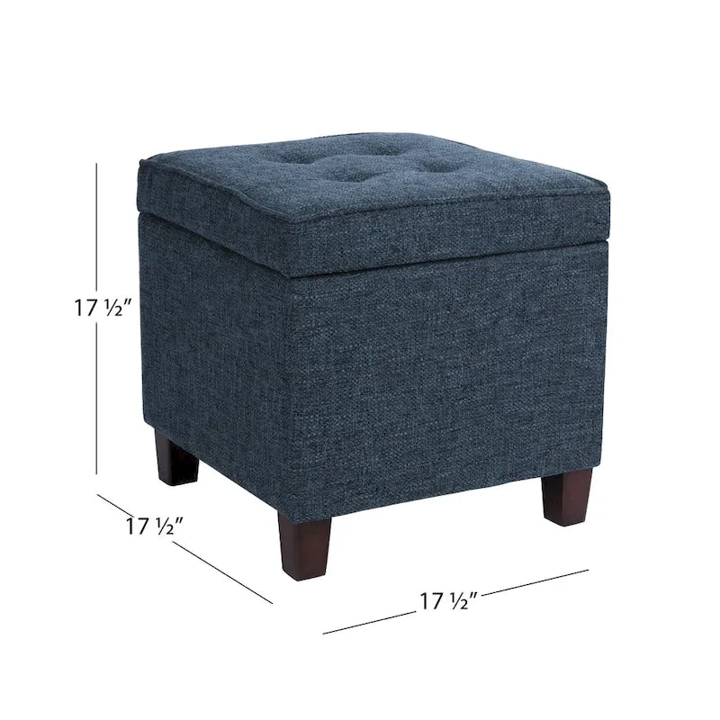 Navy Blue Woven Fabric Storage Ottoman - 18-Inch Square Tray Top 5