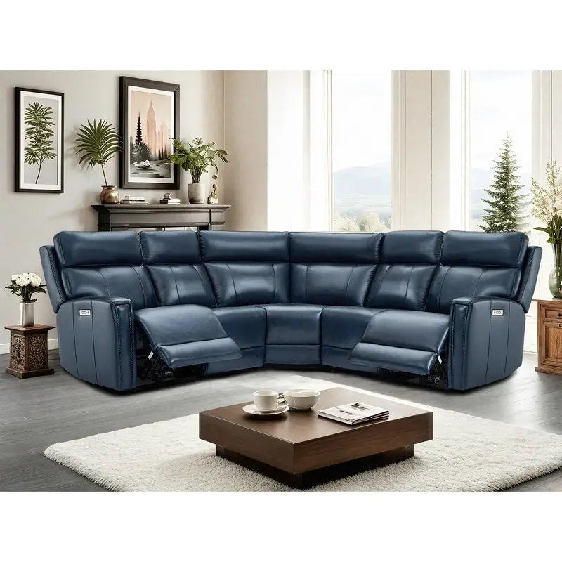104" 3-Color Genuine Leather Power Reclining Sectional Sofa with Zero Gravity Feature, USB & USB-C Ports, and 2 Stationary Armless Chairs 4