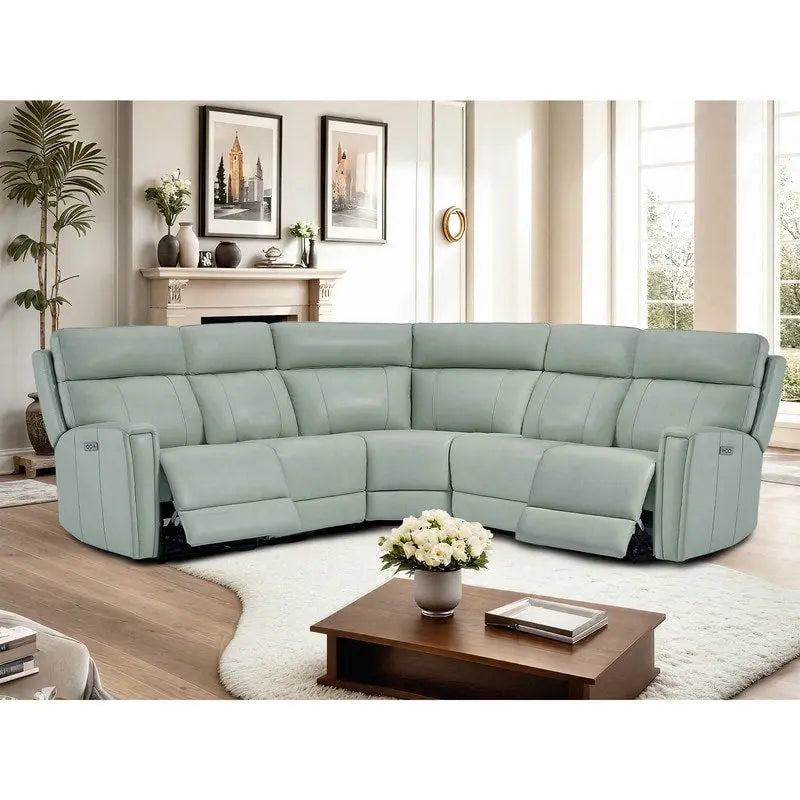 104" 3-Color Genuine Leather Power Reclining Sectional Sofa with Zero Gravity Feature, USB & USB-C Ports, and 2 Stationary Armless Chairs 7
