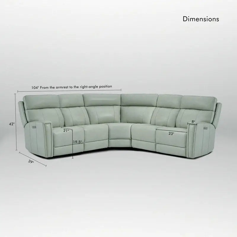 104" 3-Color Genuine Leather Power Reclining Sectional Sofa with Zero Gravity Feature, USB & USB-C Ports, and 2 Stationary Armless Chairs 9