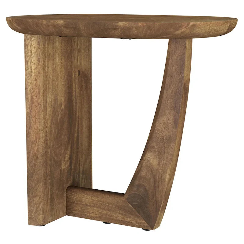 Leti L-Shaped Side End Table with 22-Inch Brown Mango Wood Top 1