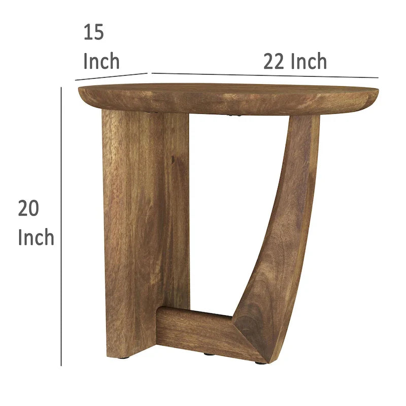 Leti L-Shaped Side End Table with 22-Inch Brown Mango Wood Top 5