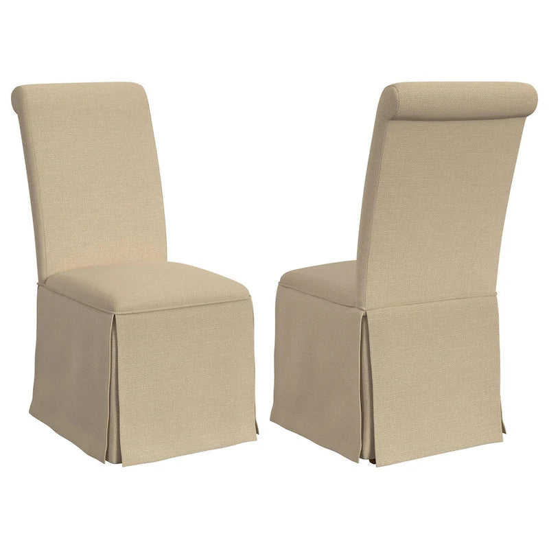Set of 2 Shaw Dining Chairs with Tall Rolled Back and Skirted Base in Beige 1