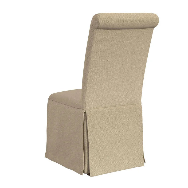 Set of 2 Shaw Dining Chairs with Tall Rolled Back and Skirted Base in Beige 3