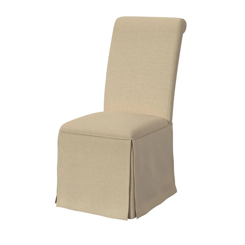 Set of 2 Shaw Dining Chairs with Tall Rolled Back and Skirted Base in Beige 4