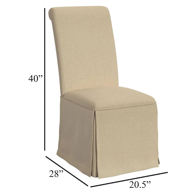 Set of 2 Shaw Dining Chairs with Tall Rolled Back and Skirted Base in Beige 5