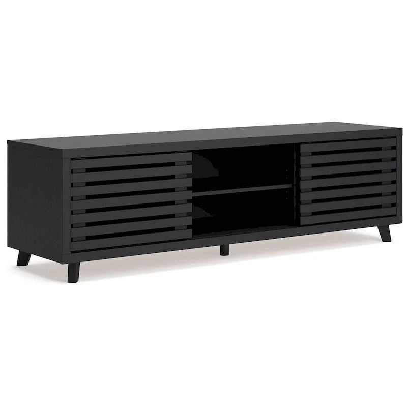 Danzi 72-Inch Large TV Media Console with 4 Shelves in Black Wood Finish 1