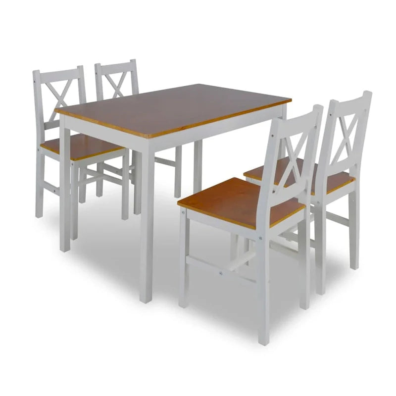 5-Piece Dining Table Set - 43-Inch Rectangular Table with 4 Chairs in Brown and White Wood 1
