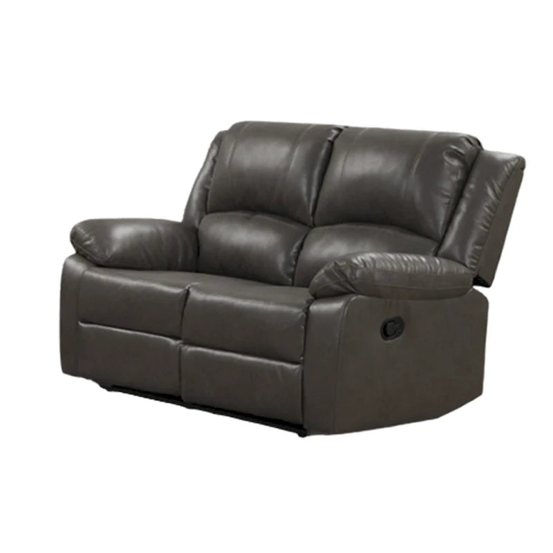 Gray Leather Lizzy Sofa and Loveseat Set with Manual Reclining and Solid Wood Frame 2