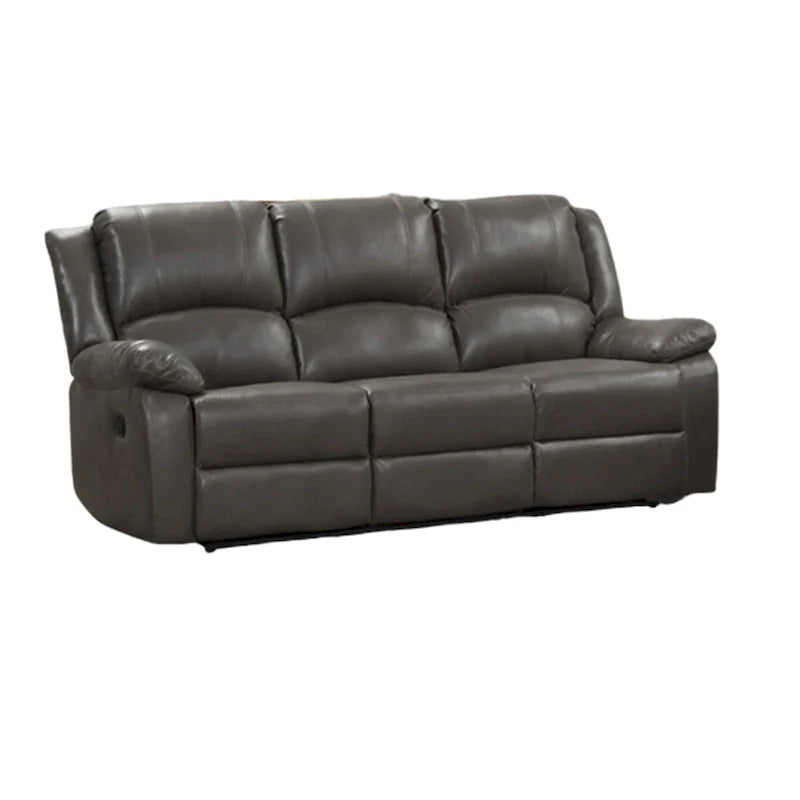 Gray Leather Lizzy Sofa and Loveseat Set with Manual Reclining and Solid Wood Frame 3