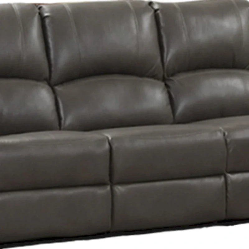 Gray Leather Lizzy Sofa and Loveseat Set with Manual Reclining and Solid Wood Frame 4