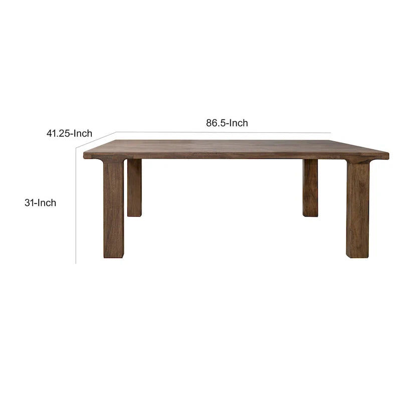 Okai 87-Inch Rectangular Dining Table - Rustic Brown Solid Mango Wood 6