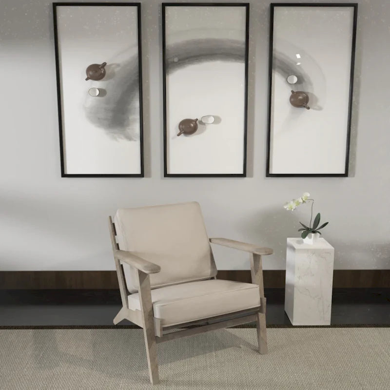 Handcrafted Amber Accent Chair with Slatted Mango Wood, Buffalo Leather Cushions, and Angled Legs 37