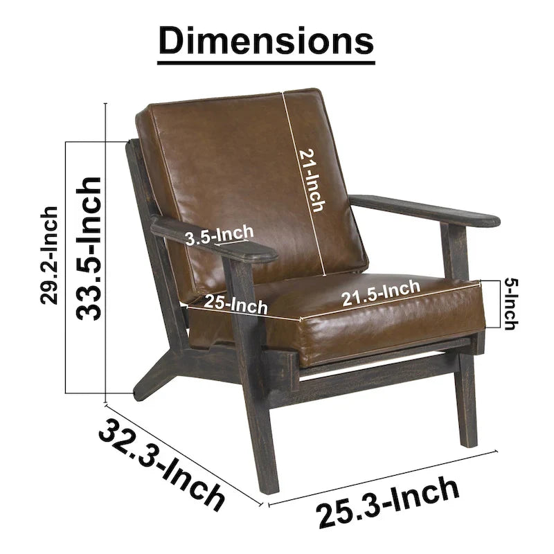 Handcrafted Amber Accent Chair with Slatted Mango Wood, Buffalo Leather Cushions, and Angled Legs 5