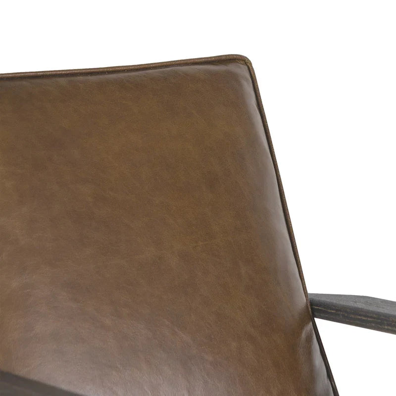 Handcrafted Amber Accent Chair with Slatted Mango Wood, Buffalo Leather Cushions, and Angled Legs 6