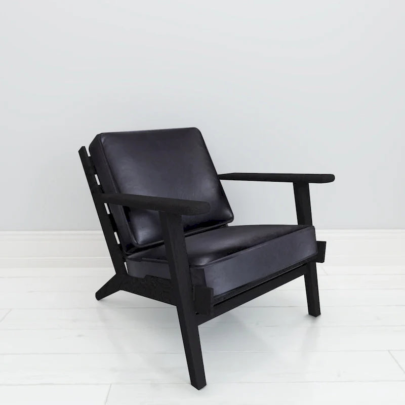 Handcrafted Amber Accent Chair with Slatted Mango Wood, Buffalo Leather Cushions, and Angled Legs 11