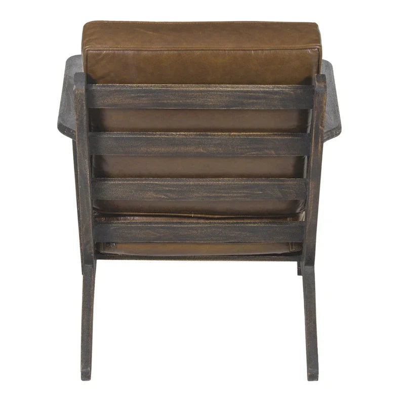 Handcrafted Amber Accent Chair with Slatted Mango Wood, Buffalo Leather Cushions, and Angled Legs 19