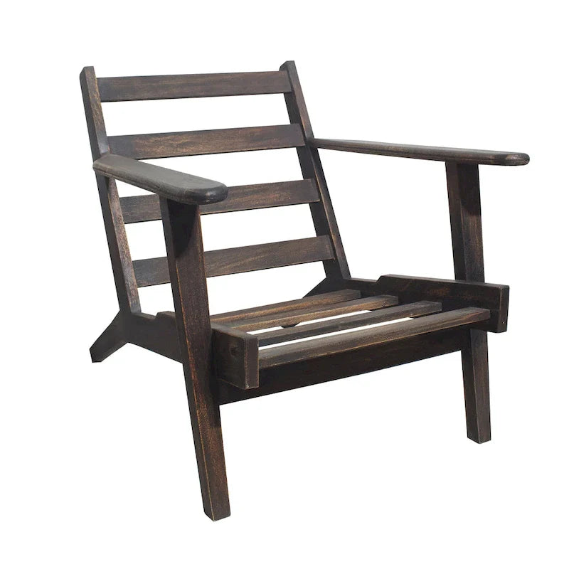 Handcrafted Amber Accent Chair with Slatted Mango Wood, Buffalo Leather Cushions, and Angled Legs 20