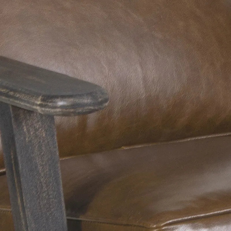 Handcrafted Amber Accent Chair with Slatted Mango Wood, Buffalo Leather Cushions, and Angled Legs 25