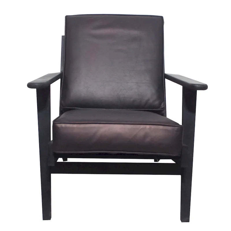 Handcrafted Amber Accent Chair with Slatted Mango Wood, Buffalo Leather Cushions, and Angled Legs 27