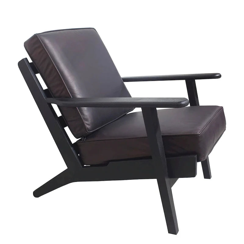 Handcrafted Amber Accent Chair with Slatted Mango Wood, Buffalo Leather Cushions, and Angled Legs 28