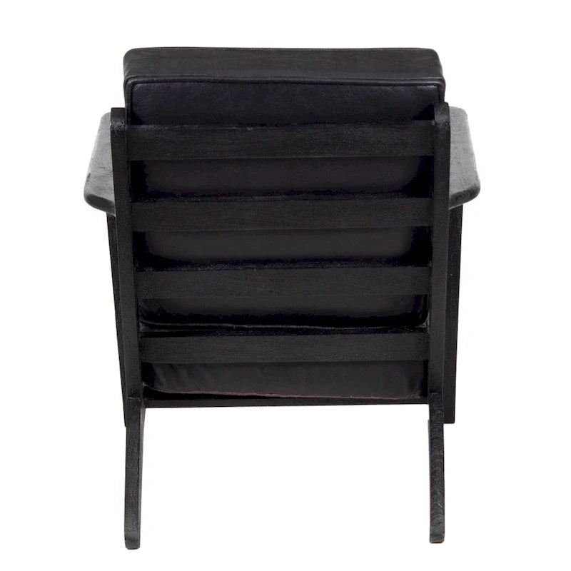 Handcrafted Amber Accent Chair with Slatted Mango Wood, Buffalo Leather Cushions, and Angled Legs 29