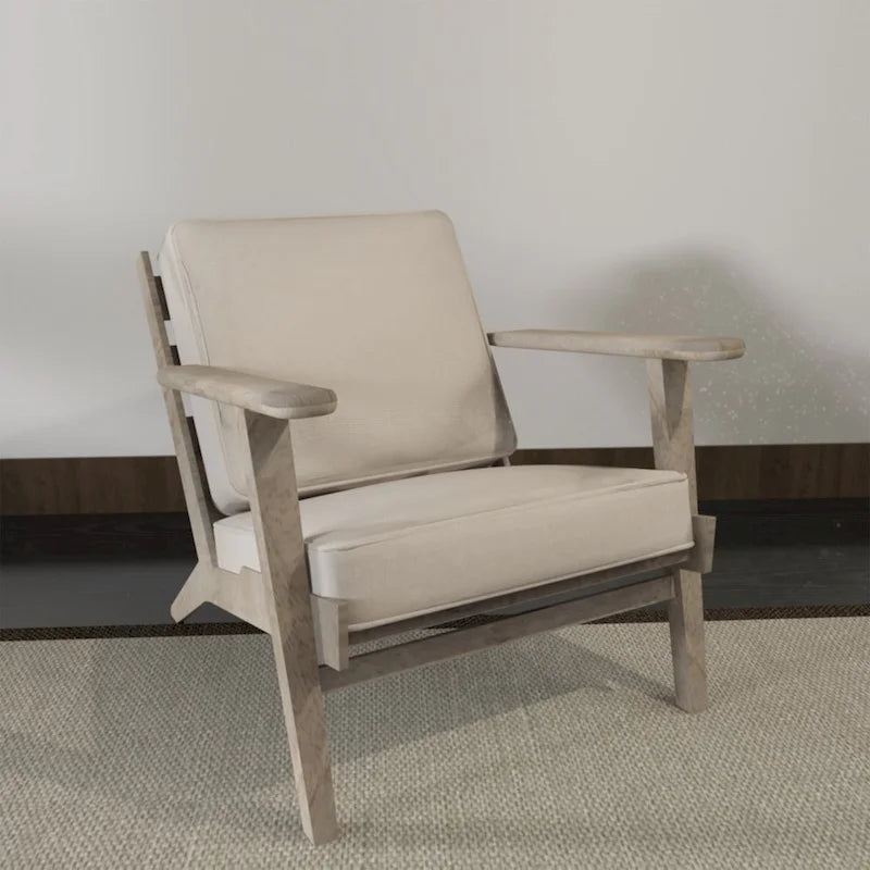 Handcrafted Amber Accent Chair with Slatted Mango Wood, Buffalo Leather Cushions, and Angled Legs 32