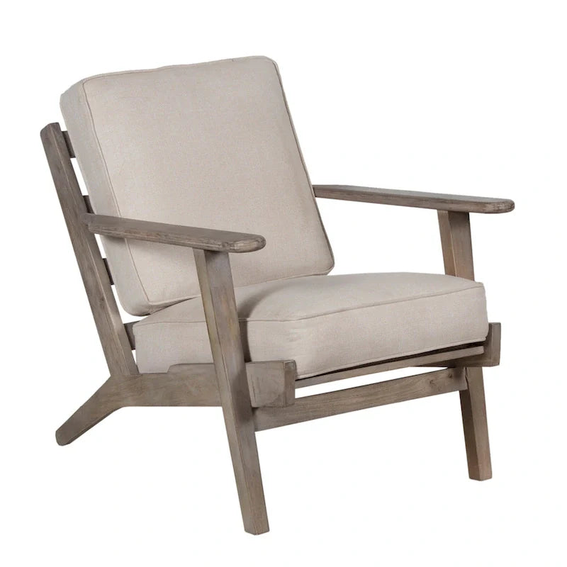 Handcrafted Amber Accent Chair with Slatted Mango Wood, Buffalo Leather Cushions, and Angled Legs 34