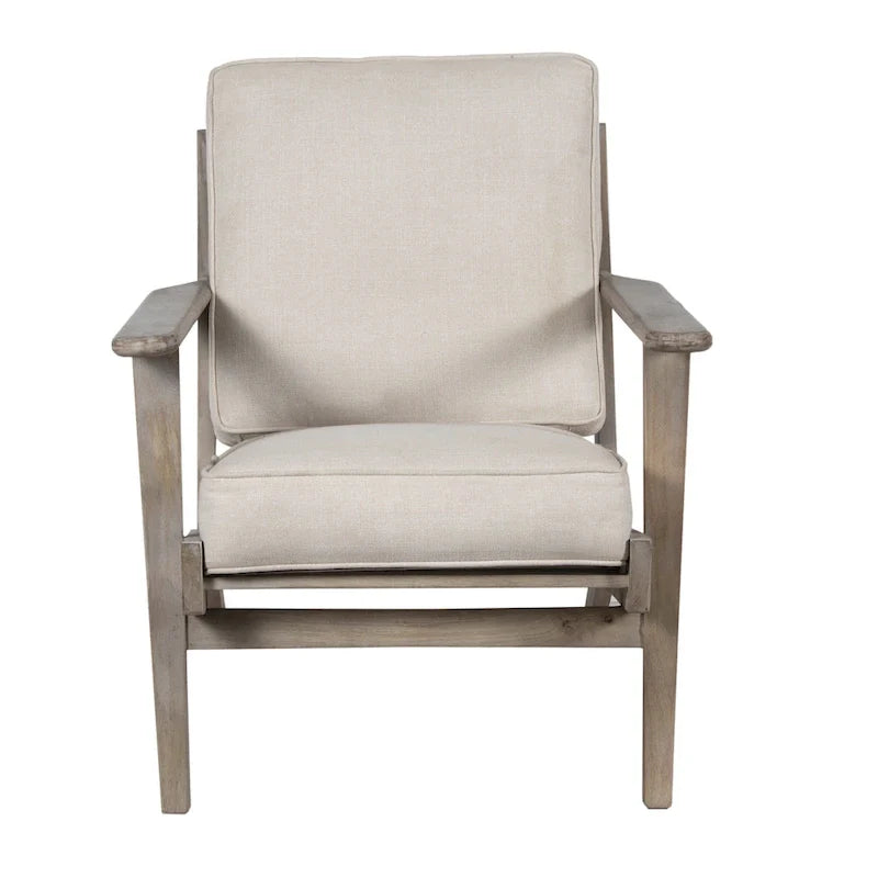 Handcrafted Amber Accent Chair with Slatted Mango Wood, Buffalo Leather Cushions, and Angled Legs 35
